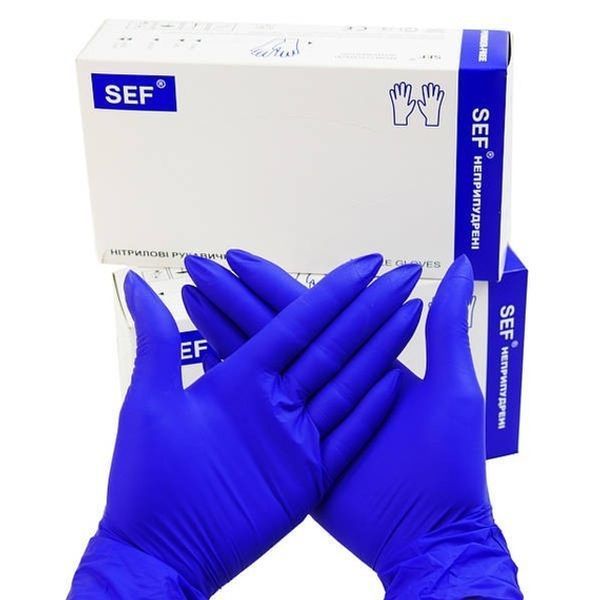 SEF Рукавички (M) нітрилові ОСОБЛИВО ЧУТЛИВІ СИНІ (3,0гр.), 100 шт КФ-02927 фото