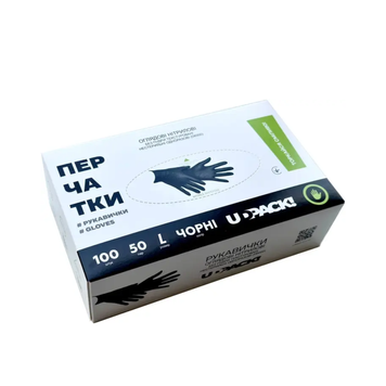 Перчатки нитриловые (L) черные UDPACK (3,5 гр), 100 шт КФ-03759 фото