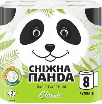 Туалетная бумага Снежная Панда Classic белая 2-слойная, 8 рулонов ЧА-09019 фото